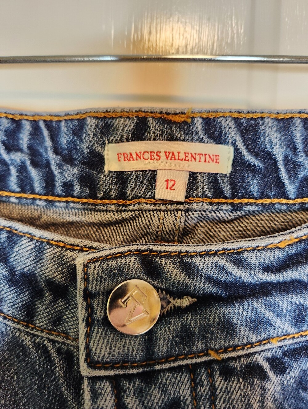 Frances Valentine Andy Sweetheart Heart Embroidered Raw Hem Jeans Size 12 - Picture 5 of 7